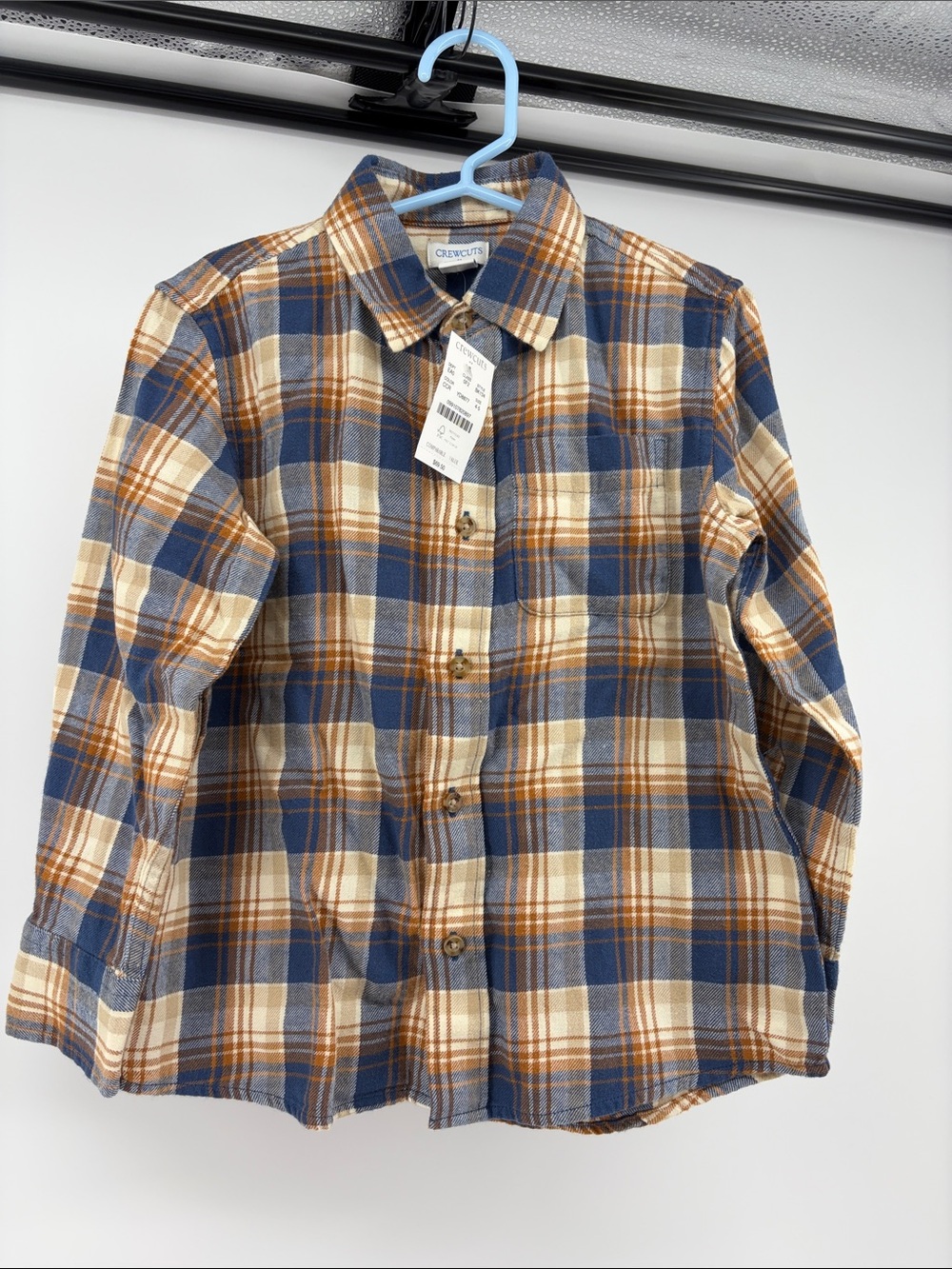 Crewcuts Boys Plaid Flannel Button-Down Shirt- Blue and Tan- Size 4-5-NWT